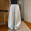 Novas calças de outono de cintura alta, modelagem solta, versáteis, perna larga tipo balão para mulheres, estilo coreano com design de cordão, emagrecedoras e calças curvas com patchwork