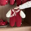 Vestido Festivo de Aniversário de Um Ano para Bebê Menina 2025 Novo Estilo Chinês Macacão Acolchoado Espesso de Inverno para Bebê