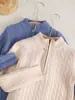 Cárdigan con cremallera y cuello alto retro retorcido, tops de manga larga de otoño e invierno para niños, prendas de punto básicas holgadas para niños y niñas
