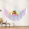 Bolsa de red triangular personalizada con cintas, hamaca de almacenamiento de peluches con cinta de colores, bolsa de red de almacenamiento para habitación infantil