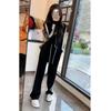 Conjunto de dos piezas informal grueso con forro polar para mujer, moda de invierno 2022, pantalones deportivos de cintura alta y pierna ancha, moda para mujer
