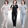 Conjunto de Ropa Deportiva de Algodón de Verano para Mamá, Elegante Conjunto Casual de Dos Piezas con Solapa y Manga Corta para Mujeres de Mediana Edad y Mayores de 50 Años