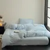 Conjunto de quatro peças em Tencel lavado Lenzing estilo minimalista japonês, cor sólida, fresco e sedoso, capa de edredom ultrassuave e amiga da pele, lençol com elástico, conjunto de cama