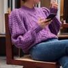 Suéter de Tricô Roxo Vintage de Alta Qualidade, Outono 2026, Estilo Solto e Despojado, Tricô Único e Juvenil