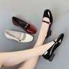 Zapatos de Cuadrado de una Sola Capa para Mujer Verano 2022 Nuevos Zapatos para Mujer Primavera y Otoño Boca Baja Tacón Bajo Charol Suela Suave Cómodos Zapatos de Cuero para Madre