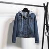 Jaqueta Jeans Feminina Curta Primavera e Outono Estilo Coreano Nova Manga Longa Slim com Capuz Top de Estudante