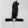 Lowosaiwor diadema de plumas de los años 20 tocado de plumas negras gatsby borla de diamantes banda elástica para el cabello