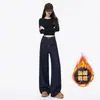 Forro Polar Otoño/Invierno Elástico Pierna Recta No se Descolora Color Original Corte Ajustado Pierna Estrecha Pierna Ancha Jeans para Mujer Sueltos Casuales Cómodos Algodón