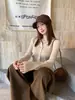 Cárdigan de punto gris estilo coreano con cuello en V para mujer, manga larga, nuevo en otoño, capa interior, camiseta básica, top entallador