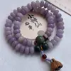 Pulseira Duplo Círculo de Raiz de Bodhi Rosa e Roxa Douyin com Pingente de Lótus Luminoso Estilo Chinês Pulseira de Mão Venda por Atacado