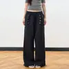 Pantalones de chándal unisex de estilo retro americano de corte, cintura elástica con múltiples botones, versátiles, holgados, casuales, de pierna ancha y caída.