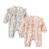 Anbai Deer Outono Floral Roupa Unibody para Bebê Menina Recém-Nascido Roupa de Algodão Puro Estilo Chinês Pintura a Tinta Roupa de Escalada Princesa