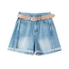 Pantalones Casuales de Mezclilla Azul Retro Claro para Mujer Verano 2025 Nuevo Cintura Alta Sueltos Adelgazantes Dobladillo Pierna Ancha Pantalones Cortos
