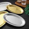 Plato en Forma de Huevo de Acero Inoxidable Estilo Coreano, Plato Ovalado, Plato Grueso para Pescado de Restaurante, Plato Plano Bajo Comercial, Plato Dorado para Barbacoa