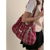 Bolsa de Axila Casual Estilo Coreano Estilo Preguiçoso Grande Capacidade para Mulheres 2026 Nova Bolsa de Lona Xadrez Bolsa Tote de Ombro