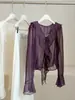 Blusa de Chiffon com Decote V Estilo Francês com Babados para Mulheres, Verão de Alta Qualidade, Rejuvenescedora, Fashion, Fina, Manga Sino