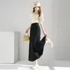 Falda de Traje de Chifón de Albaricoque de Gama Alta con Empalme para Mujer en Verano con Diseño de Plisado y Elegante Caída en Línea A de Longitud Media
