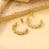 Brincos Europeus e Americanos em Formato de C Transfronteiriços com Brincos de Diamante Branco Redondo para Mulheres, Brincos de Design de Luxo Acessível da Moda Ins, Brincos de Aço Inoxidável