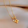 Acessórios de Colar Flor de Zircônia Banhados a Ouro Real 18K Estilo Chinês Novo para Mulheres, Corrente Simples para Suéter, Colar de Luxo Leve e de Alta Qualidade