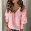 Europa e Estados Unidos transfronteiriço Amazon primavera 2025 novo feminino solto manga longa camiseta feminina gola V suéter cor sólida top