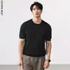 Camiseta Casual Versátil de Peso Pesado Estilo Retro Japonés para Hombre, Tendencia Estilo Old Money, Camiseta de Manga Corta con Cuello Redondo de Color Sólido para Hombre