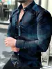 Moderna Camisa de Otoño para Hombre de Manga Larga con Estampado Digital 3D, Elegante Camisa Casual con Cuello de Solapa