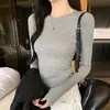 Camiseta Base de Cuello Redondo Acanalada K2603 para Mujer, Corte Ajustado, Camiseta de Manga Larga para Otoño e Invierno