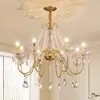 Lámpara de araña de cristal de lujo ligero para sala de estudio, lámpara moderna simple americana para sala de estar, lámpara para comedor y dormitorio principal, accesorio de iluminación retro francés