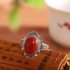 Joyería de Plata Tailandesa Vintage Plata S925 Incrustada con Ágata Roja del Sur Anillo Abierto para Mujer, Estilo Indonesio