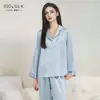 Comercio Exterior Transfronterizo Pijama de Seda Real de 19 Momme de Peso Pesado para Mujer Manga Larga Pantalón Largo 100% Seda de Morera Conjunto de Ropa para el Hogar de Primavera Verano