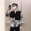 Nueva Camisa de Manga Larga Holgada Estilo Chino Tie-Dye Diseño para Hombre Primavera y Otoño 2025 Tendencia Bf Camisa de Botones con Empalme