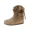 Nuevas Botas Cortas Vintage con Flecos para Mujer Otoño/Invierno 2026, Botas Versátiles Tejidas Melard para Mujer, Botines de Vaquero Occidental