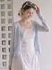 Cárdigan de punto de seda helada con protección solar para mujer, camisa fina para aire acondicionado, chal de verano 2026 para combinar con vestidos y vestidos lenceros