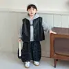 Conjunto de Primavera y Otoño para Niños, Conjunto Elegante de Tres Piezas con Chaleco de Cuero para Niños, Sudadera con Capucha Casual para Niños Pequeños, Moda de Otoño de Moda