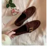 Versión Piel de Oveja ~ Estilo Similar al de Mamá Uva Hebilla Cuadrada Cuero Genuino Zapatos Pequeños de Cuero Estilo Británico Retro Tacón Grueso Mocasines Slip-On para Mujer