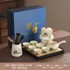Juego de Té Kung Fu Semi-Automático Vintage de Gama Alta, Lujo Ligero Retro Montaña Verde y Pájaro Volador Juego Completo Cerámica Juego de Regalo, Personalizable
