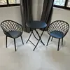 Conjunto de Mesa y Sillas Moderno para Exterior para Área de Ocio en Balcón, Mesa Redonda de Acero al Carbono para Patio al Aire Libre, Muebles de Plástico para Uso en Exterior de Tienda de Té de Leche