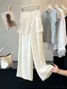 Elegantes Pantalones de Pierna Ancha de Algodón y Lino con Parches de Encaje Falsos de Dos Piezas para Mujer, Estilo Delgado de Verano, Adelgazantes y con Caída, Pantalones Largos Casuales