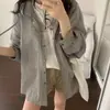 Camisa com Capuz Xadrez Estilo Preguiçoso Chic Coreano Proteção Solar