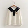 8050 Estilo College Doce Desenho Animado Urso 3D Pingente Moletom de Manga Longa Feminino Casual Gola Boneca Roupa de Estudante Top