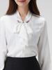 Blusa Blanca de Manga Larga Primavera y Otoño Top Francés Streamer Profesional Lazo Ropa de Trabajo Entrevista Camisa de Gasa Ropa Formal