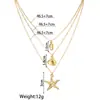 Collar Colgante de Perla y Estrella de Mar de Tres Capas Moda Europea y Americana Diseño de Nicho Retro Aleación de Concha y Caracola Collar para Niñas