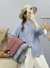 Camisa Top Chaqueta de Manga Larga Versátil Casual Holgada de Algodón de Doble Capa con Estampado de Espiga Artístico para Primavera y Otoño 2026