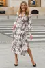 2026 Estación Independiente de Amazon Europa y América Venta Caliente Ropa para Mujer Vestido de Manga Larga Ajustado con Estampado, Botones, Cinturón y Abertura