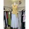Shisanxing 2026 Verão Novo Estilo Elegante Colete Emagrecedor com Amarração na Cintura para Mulheres Gola V Xadrez Sem Mangas