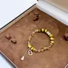 Pulseira de Pingente em Forma de Cabaça com Cristal Amarelo Torre Natural Costurado com Pedra Olho de Tigre Natural e Diamante Brilhante para Mulheres, Elegante e Única