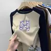 Desenho Animado Estampa Fofa Tamanho Médio-Grande Infantil Gola Redonda Base de Veludo Top para Meninas Patchwork Manga Longa Estiloso Fashionável Top de Bebê
