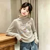 Camiseta de Manga Larga de Felpa para Niñas Ropa Infantil Versátil Otoño/Invierno Nuevo Estilo Niños Medianos y Grandes Cuello Semialto Camiseta Interior Rayada