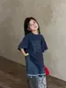 Conjunto de Tres Piezas para Niña de Verano Nuevo Estilo Coreano Camiseta de Manga Corta con Letras Elegante Cubrebikini de Encaje Elegantes Jeans con Parches