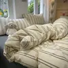 Juego de Cama de Algodón Puro Sin Estampar Clase A, Juego de Cuatro Piezas, Funda de Edredón Lavada de Algodón Puro, Juego de Tres Piezas para Dormitorio de Estudiantes, Sábana y Funda de Edredón Engrosadas